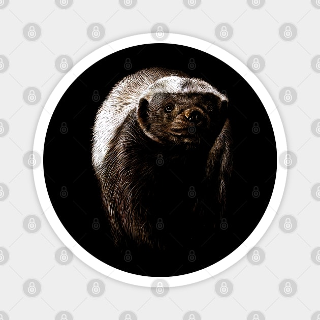 Defiant Defender: Honey Badger Stands Guard in This Striking Tee Design Magnet by HOuseColorFULL